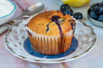 Homemade blueberry and lemon muffin - closeup