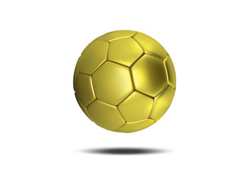 Gold soccer ball isolated on white background. Golden football ball. Soccer 3d ball