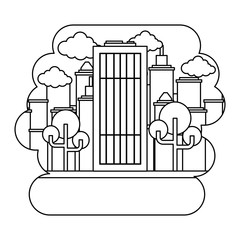 Obraz premium city building over landscape and white background, vector illustration