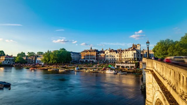 8k timelapse of riverside Richmond village in West London before sunset