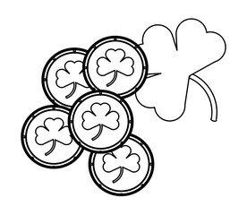 clover and coins with clovers icon over white background, vector illustration