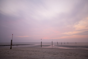 Fototapeta na wymiar Beach Sunset At North Sea
