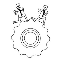 businessmen running in gear wheel over white background, vector illustration