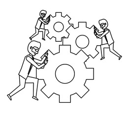 Obraz na płótnie Canvas businessmen pushing a gear wheels over white background, vector illustration