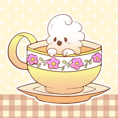 parrot Cute little funny kawaii animal pet illustration in a tea coffee cup cartoon vector print illustration