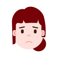 girl head emoji with facial emotions, avatar character, woman grieved face with different female emotions concept. flat design. vector illustration
