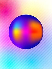 Vector abstract bright colorful neon poster illustration with ball shape & soft blurred background with transitions between color spots: red, green, pink, yellow & blue. Minimalistic template design