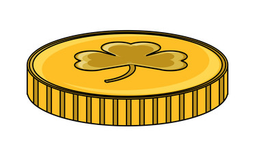 coin with clover icon over white background, vector illustration