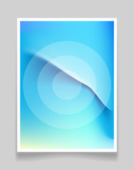 Abstract Blue Poster with a kink on the surface with a white frame & shadow. Blue turquoise green gradient background. Colored vector illustration for a poster template design, banner, card, brochure