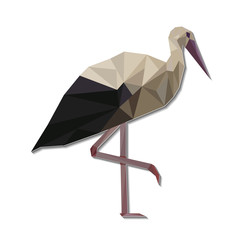 Isolated stork in low poly style.