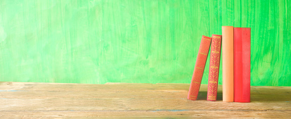 Row of books, learning, reading, education, free copy space, large panorama format