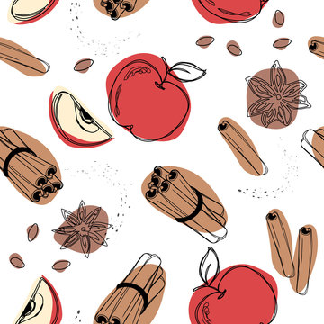 Apple With Cinnamon Seamless Pattern.