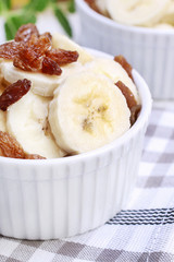 Bowl of sliced banana