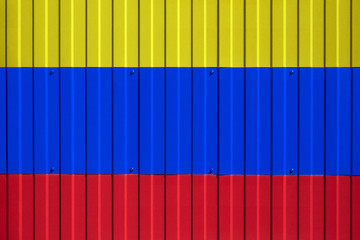 National flag of Colombia on fence. Symbolizes entry ban or prohibition for crossing border of...