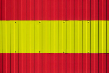 National flag of Spain on fence. Symbolizes entry ban or prohibition for crossing border of country