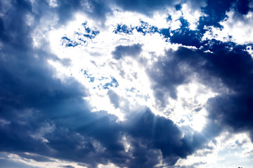 Beautiful clouds with blue sky background. Nature weather, cloud blue sky and sun