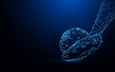 Foot kicking soccer ball form lines, triangles and particle style design. Illustration vector © pickup