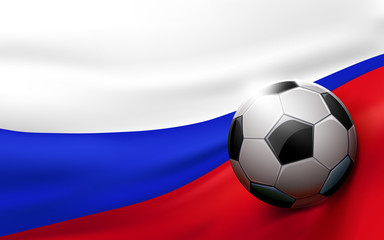 Soccer ball on russian flag background