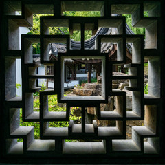 Chinese style pattern on wall panels at Suzhou garden