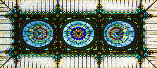 Colorful stained glass ceiling in floral art nouveau style
 - obrazy, fototapety, plakaty