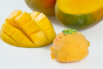 mango ice cream isolated on white