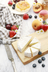 Blue cheese on breakfast table.