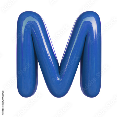 Glossy Blue Paint Letter M 3d Render Of Bubble Font Isolated On