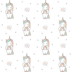 cute lovely seamless vector pattern background illustration with unicorn with ice cream 