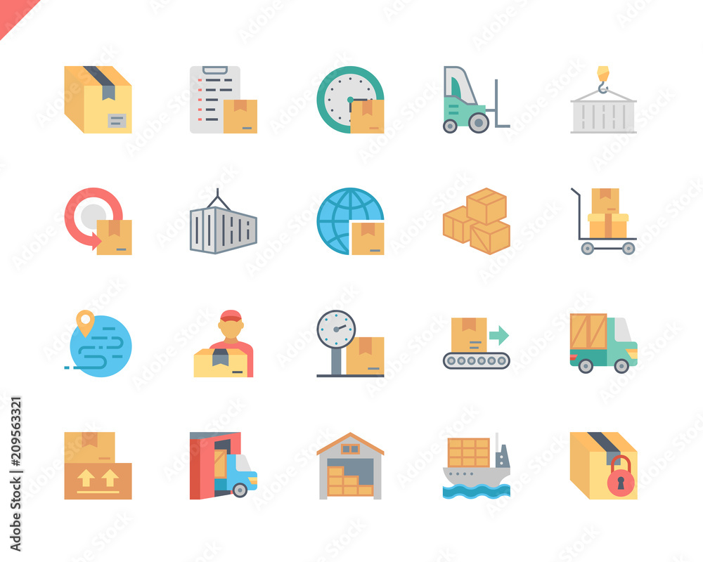 Poster Simple Set Package Delivery Flat Icons for Website and Mobile Apps. Contains such Icons as Warehouse, Truck, Worldwide Shipping, Cargo. 48x48 Pixel Perfect. Vector illustration.