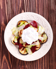 Grilled eggplant, beetroot and cucumber salad