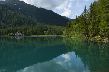 Fototapeta premium Anterselva lake at late spring.
