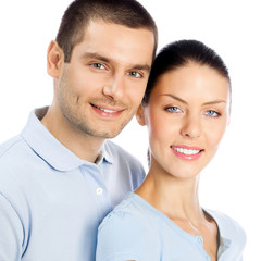 Young happy smiling couple, isolated