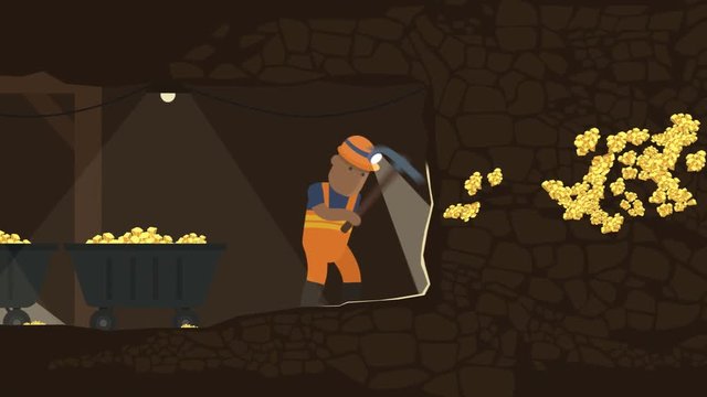 Gold Diggers Mining For Gold. Team Work In Mine Tunnel. Success, Wealth, Effort.