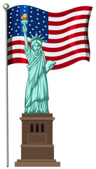 Statue of liberty in front of american flag