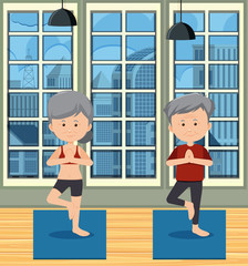 Fototapeta na wymiar Healthy Older People Doing Yoga