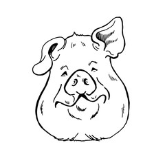 pig head sketch black and white