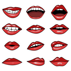red lips in tattoo style vector collection