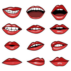 red lips in tattoo style vector collection