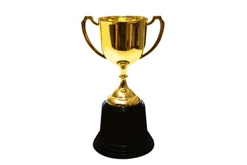 Golden cup isolate on background.Copy space.Clipping path.