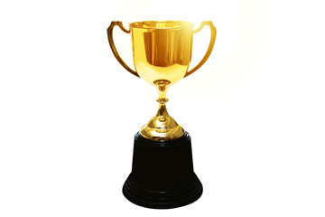 Golden cup isolate on background.Copy space with sunlight.Clipping path.