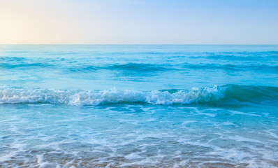 Wide view of the vast sea with ripples and colorful is beautiful.