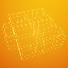 Abstract architecture building. Plan of modern house. Wireframe low poly mesh construction.