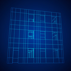 Abstract architecture building. Plan of modern house. Wireframe low poly mesh construction.