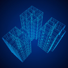 Abstract architecture building. Plan of modern house. Wireframe low poly mesh construction.