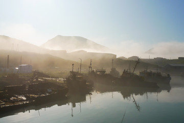 Cemetery of ships in Malokurilsk