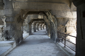 Roman amphitheater in the old town of Nimes in France