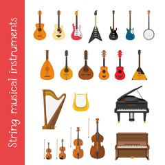 Vector illustration set of string musical instruments in cartoon style isolated on white background © asantosg