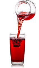 Delicious natural cherry juice poured into transparent glass wit