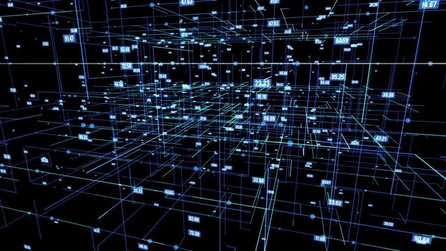 Big data visualization. HUD grid corners motion background. Analysis of information. Visual data infographics design. Science and technology. Available in 4K FullHD video render footage