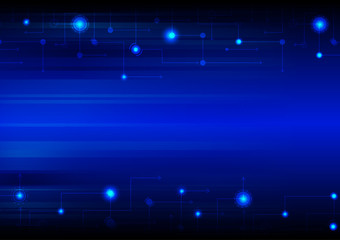 Hi-tech background concept with small glowing light on dark blue
